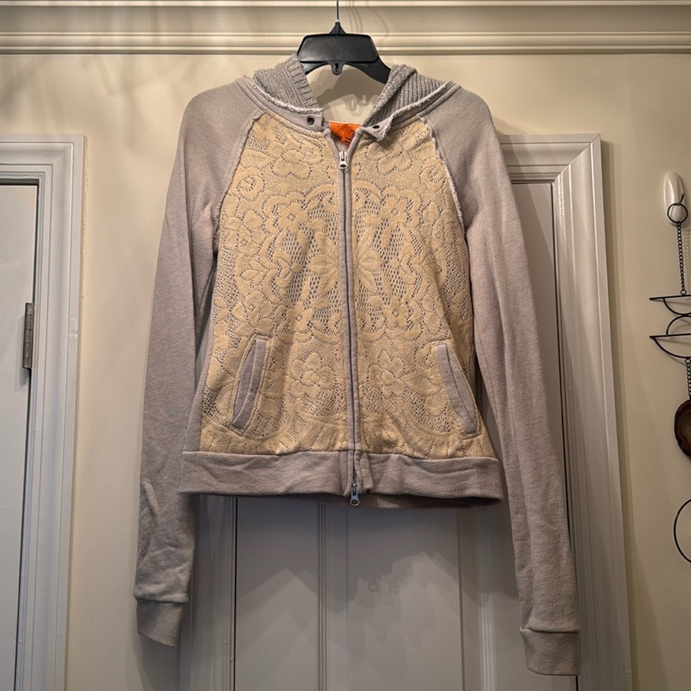 Free People Lace Zip Up Sweater